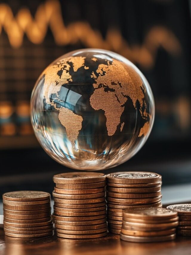 maiores juros reais do mundo: imagem de globo de vidro e pilhas de moedas