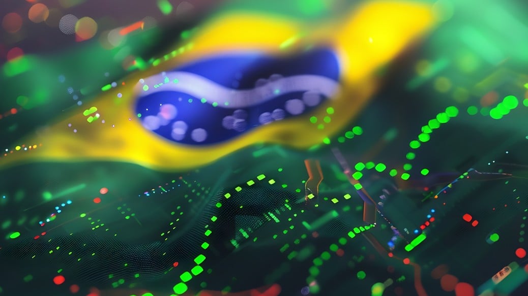 bolsa em atla, apesar do fiscal: bandeira do Brasil e gráfico de ações