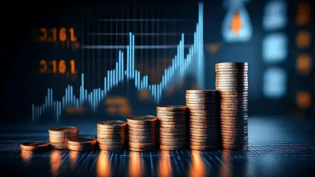 Gráfico com moedas em primeiro plano sobre pagamento de dividendos