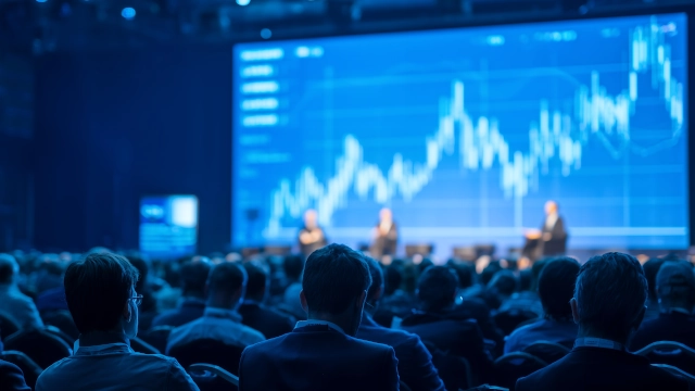 Plateia acompanha discurso, em ilustração de IA como a Melhores do Mercado