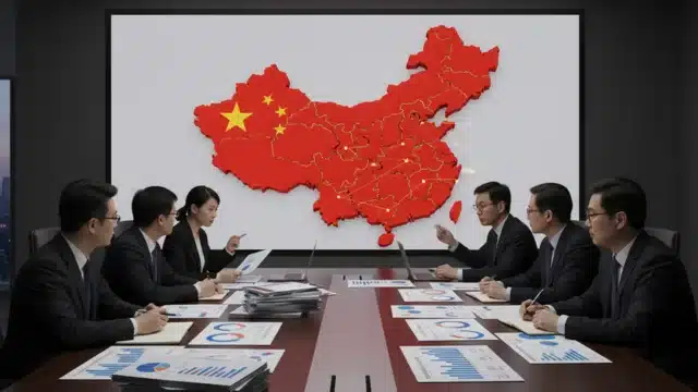 Executivos chineses discutindo o plano da China