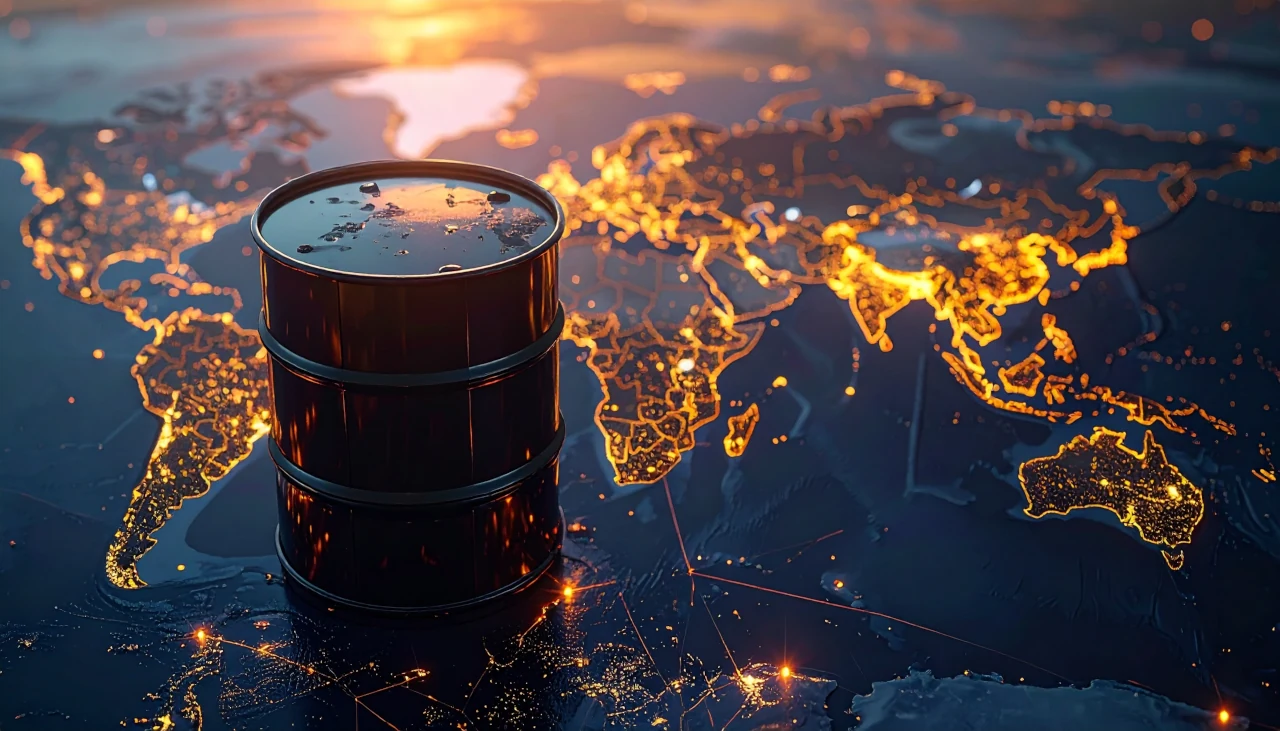 Barril de petróleo com um mapa ao fundo para preços do petróleo
