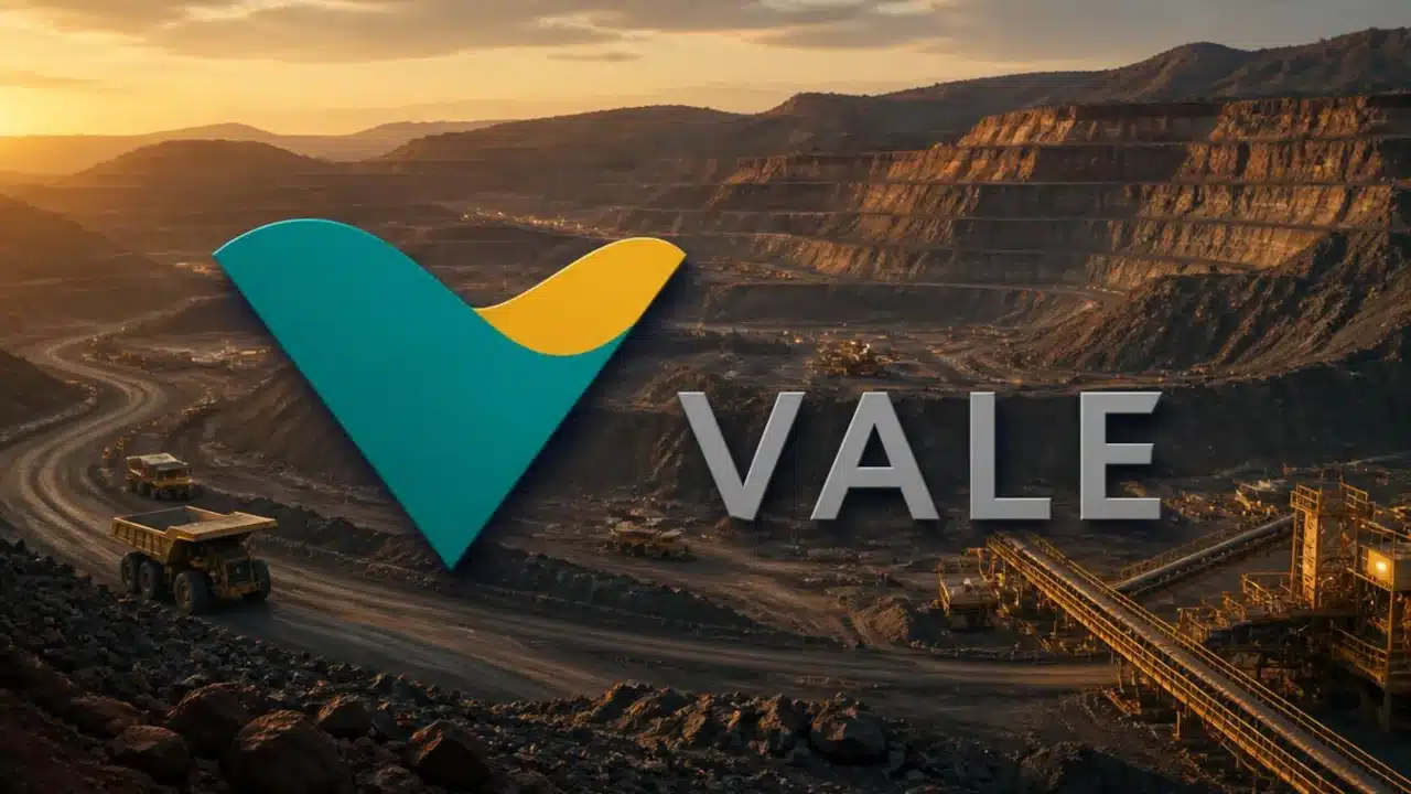 Logo da Vale em frente a uma mina